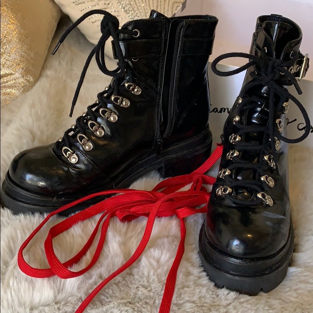 Jeffrey Campbell Black Patent Lace-Up Combat Boots